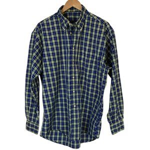 Burberry London Mens Plaid Button‎ Down Shirt L Blue Green Classic Preppy